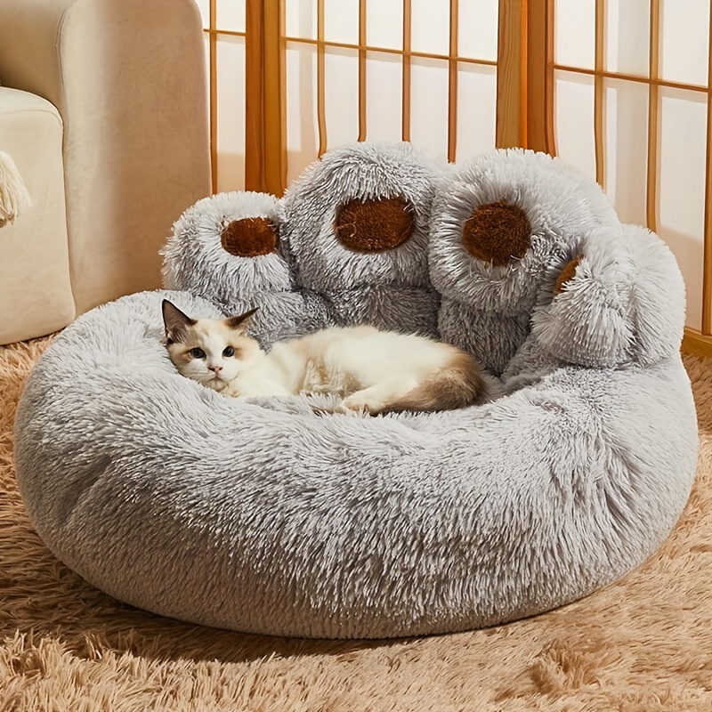deluxe   plush pet bed ultra soft   fur round lounger for dogs cats warm and calming donut nest with anti slip bottom thick pp filling machine washable   small medium large breeds all year round Product details 9