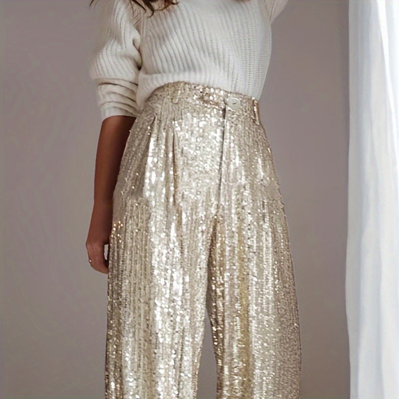 

Ladies' Fashionable Sequined Wide-leg Pants