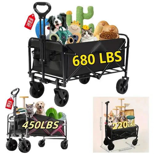 wagon cart load upgrade large capacity all terrain foldable cat pet outdoor cart shopping camping moving multi scene use portable stainless with 600d oxford durable detachable wheels