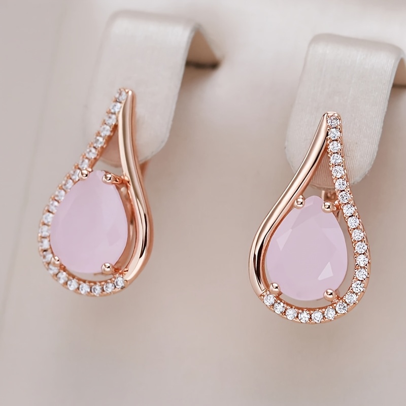 Classic Pink Teardrop-shaped Earrings, Elegant Daily Wear
