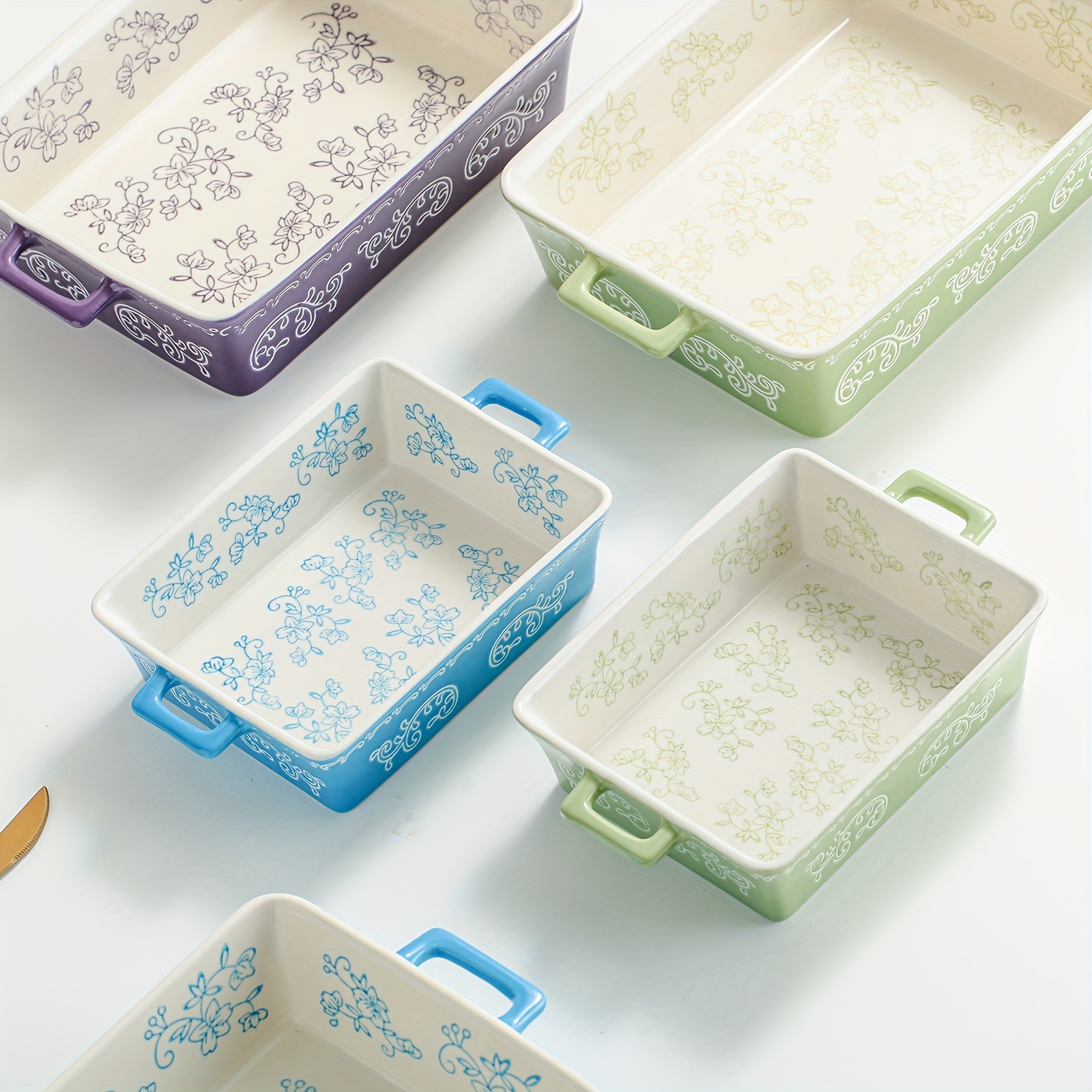 blue ceramic baking dish rectangular bakeware set piece Temu