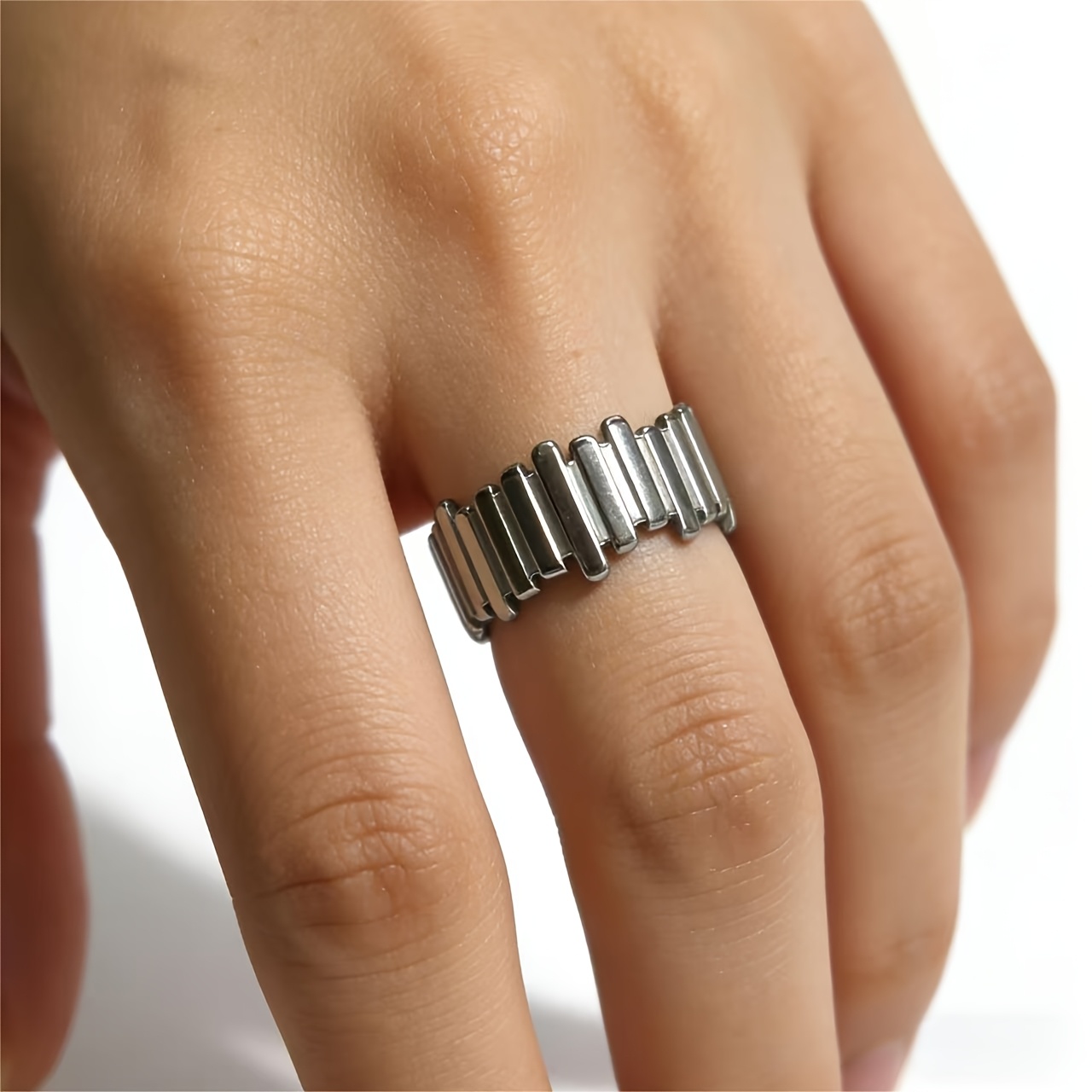 Chic Geometric - Stainless Steel, Hip-hop Style For Everyday & Party Wear
