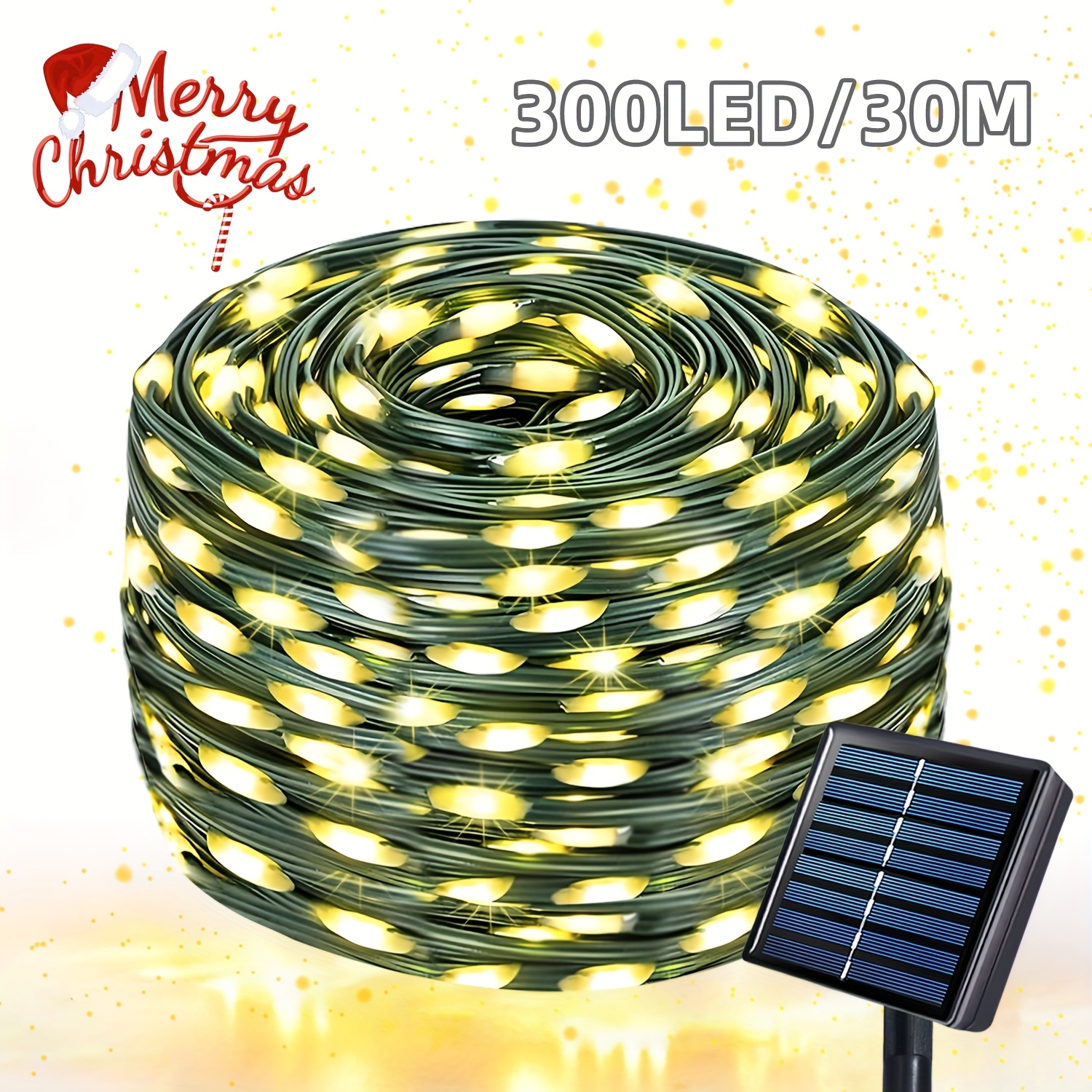 Image of 300/200/100 Led Outdoor Solar Christmas String Lights, 30/20/10m Dark , 10 Lighting , Smart Light Sensor, Auto , Ipx4, Suitable For Decorating Courtyards, Gardens, Holidays, Parties, Christmas