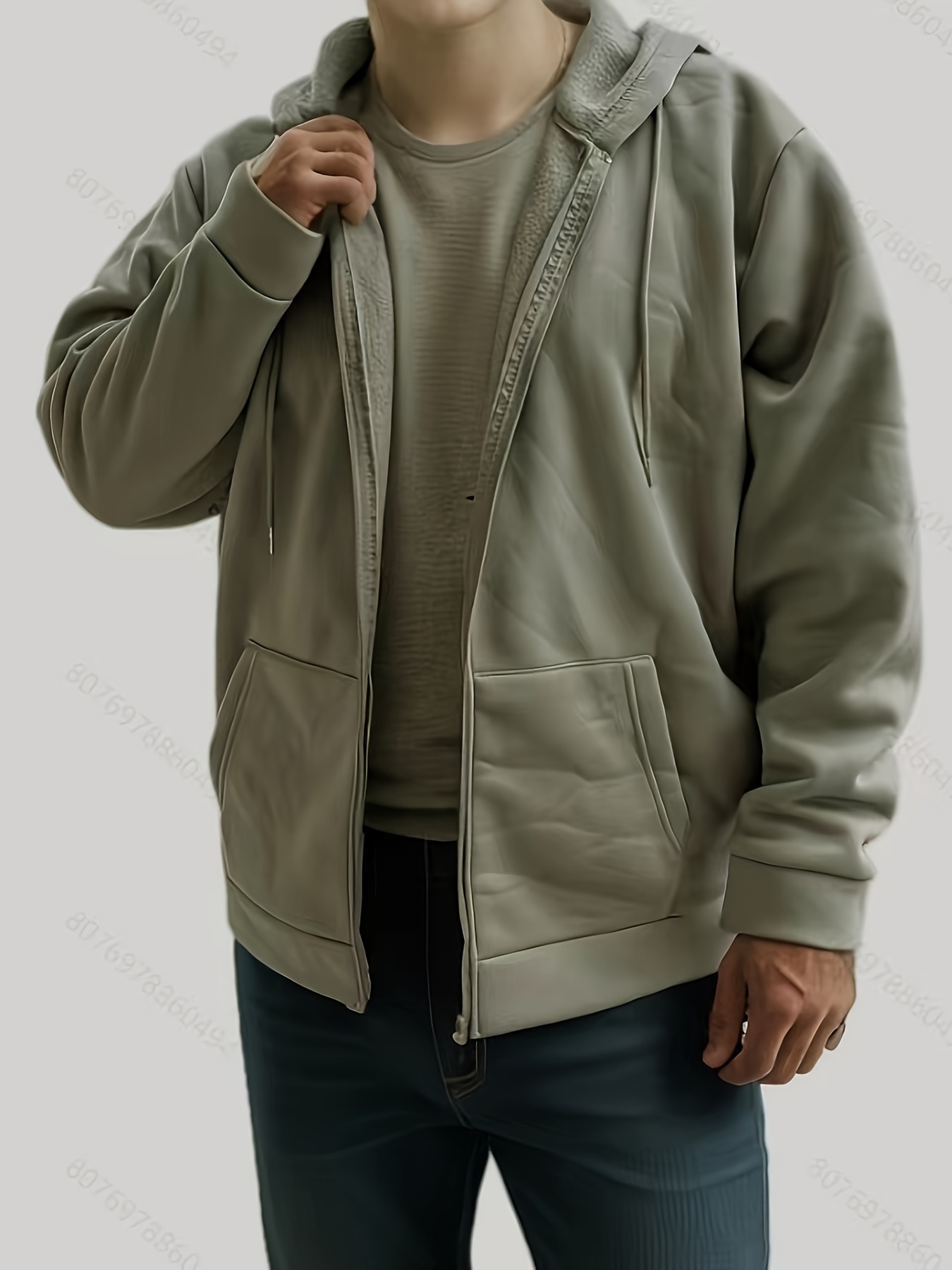 Açık Hava İçin Cep Detaylı Fermuarlı Kapüşonlu Büyük Beden Erkek Sweatshirt