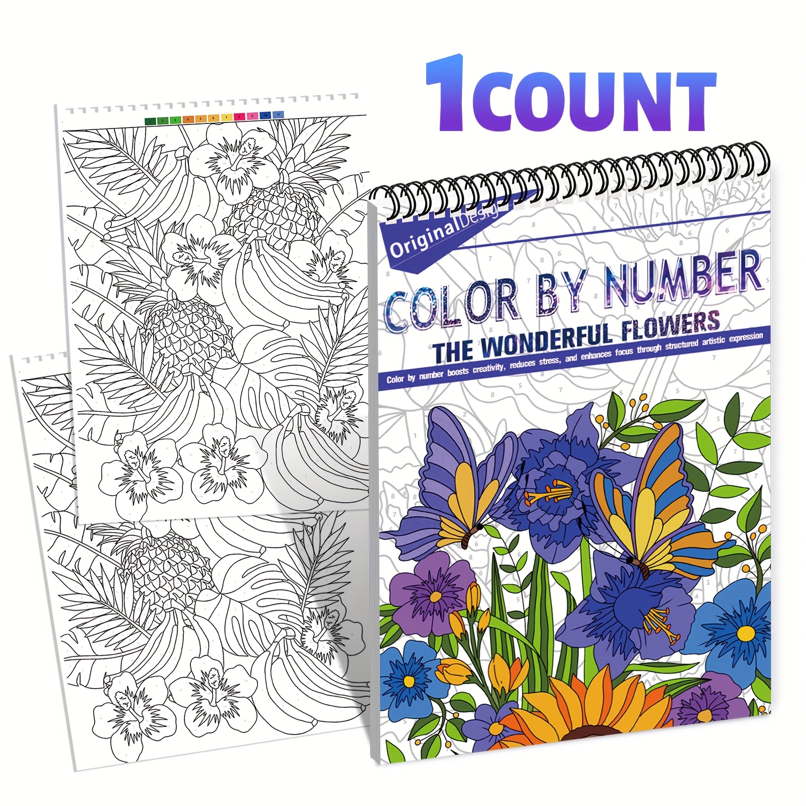 TEMU Color By Number - Butterflies Edition For Adults | Mindfulness Activity Book | Spiral Bound Art | Gifts For Christmas, Easter, Halloween, And