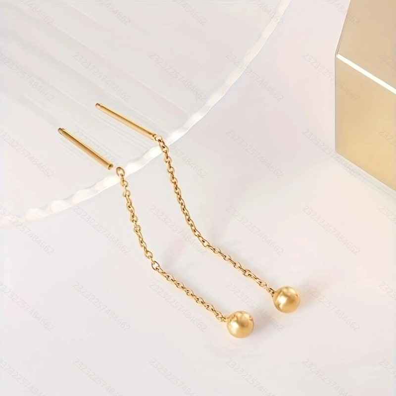 Tassel Chain Bead Stainless Steel Earrings