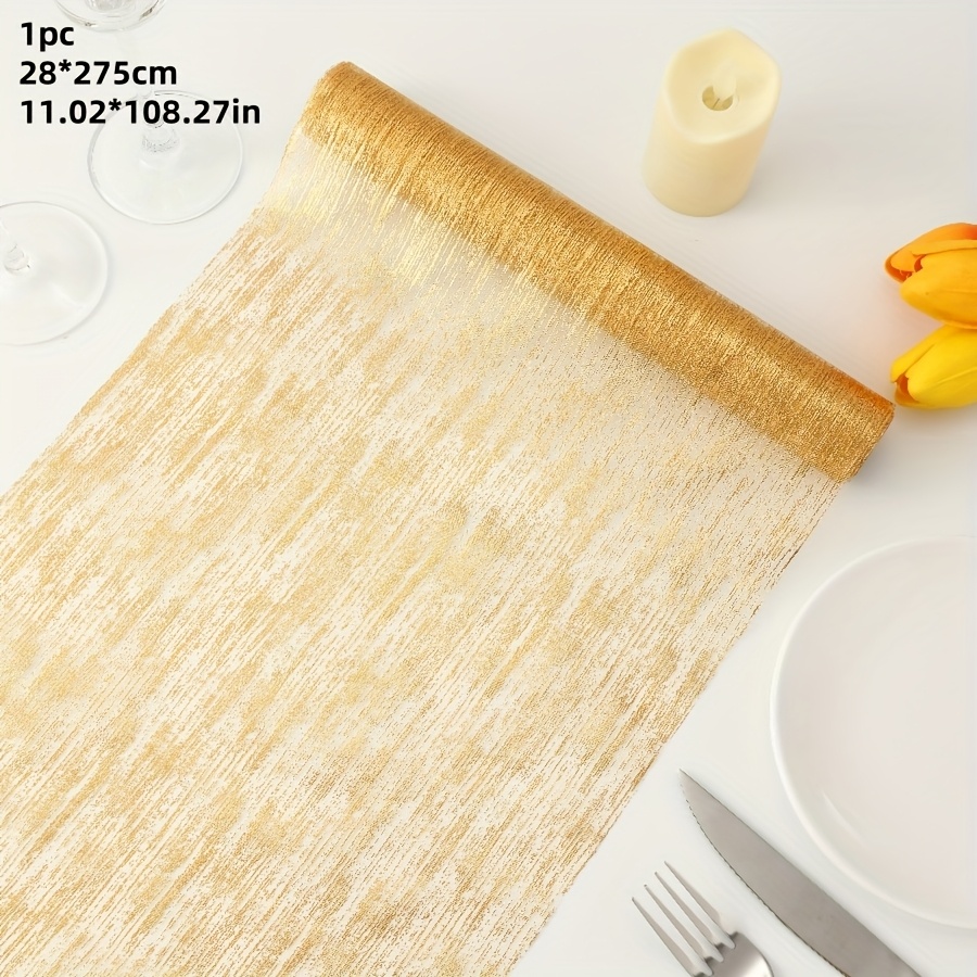 TEMU 1 Rouleau de Chemin de Table en Tulle Or, Chemin de Table Or avec , Design Haut de Gamme et Tendance, pour Fêtes, et Vacances, Décoration de
