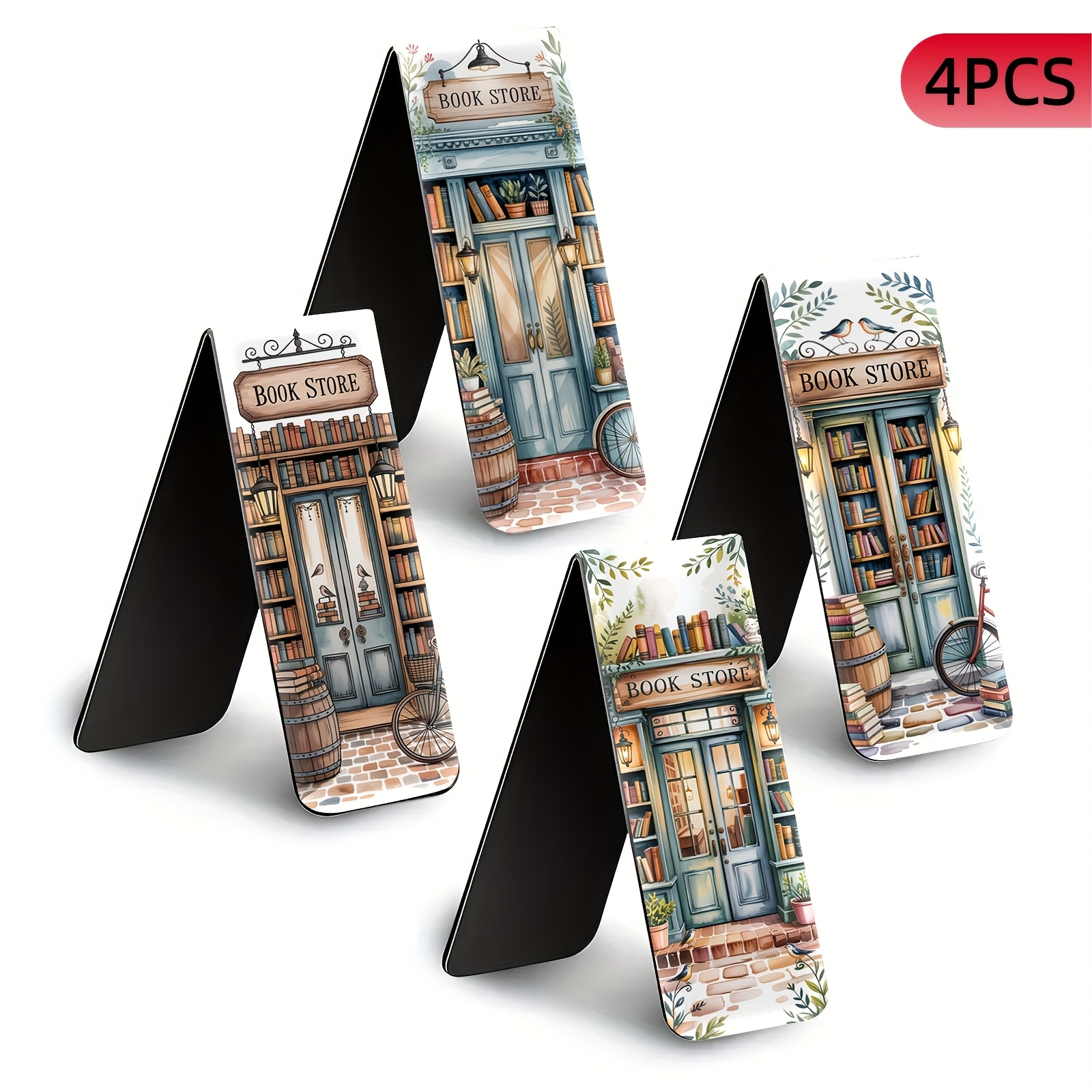 TEMU 4pcs Magnetic Bookmarks | Folded Page Markers | Vintage Bookstore | Book Clips For Teachers Book Lovers | Great For Journals, Planners, Office