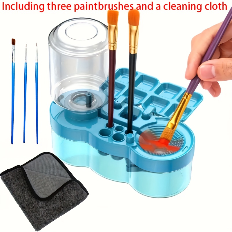 TEMU 6-in-1 Paint Brush Cleaner With Silicone Paint Tray, Drainage Hose & Brush Holder - Reusable Water-accented Acrylic, With Cleaning Cloth,