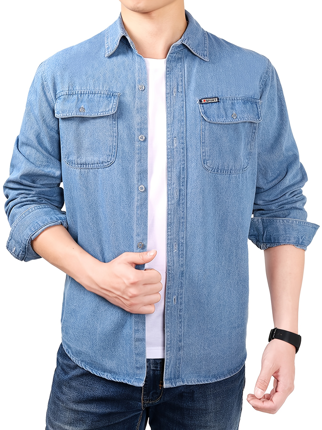 Men's Spring/Autumn Denim Shirt Long Sleeve Fashion Loose Casual Pure Summer Lightweight Workwear Labor Protection Jacket