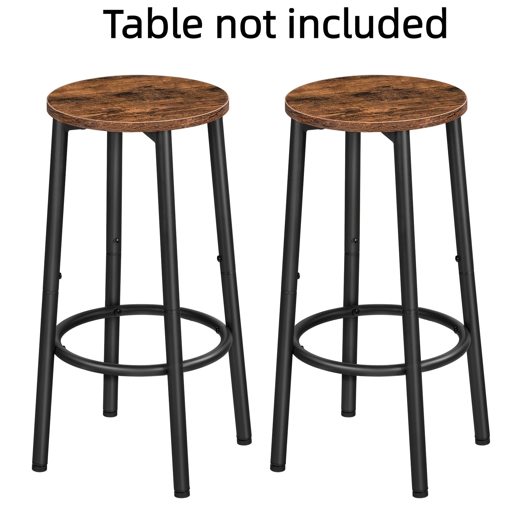 Image of Bar Stool Set Of 2, Kitchen Bar Stool With Footrest, Industrial Bar Stool, Sturdy Metal Frame, Adjustable Feet, For Restaurant, Kitchen, Bar, And Black