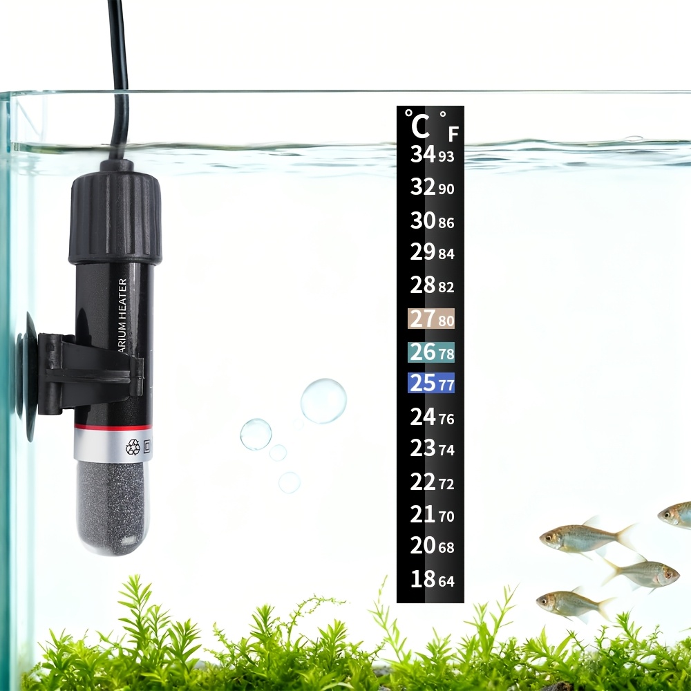 10W Heating Rod, Heating Rod and Temperature Strip, Constant Temperature Heating Rod, Mini Aquarium Heating Rod, Turtle Tank Heating Rod, Pet Drinking Water Heating Rod, Temperature Strip Displays Temperature, Suitable for Aquariums with a Capacity