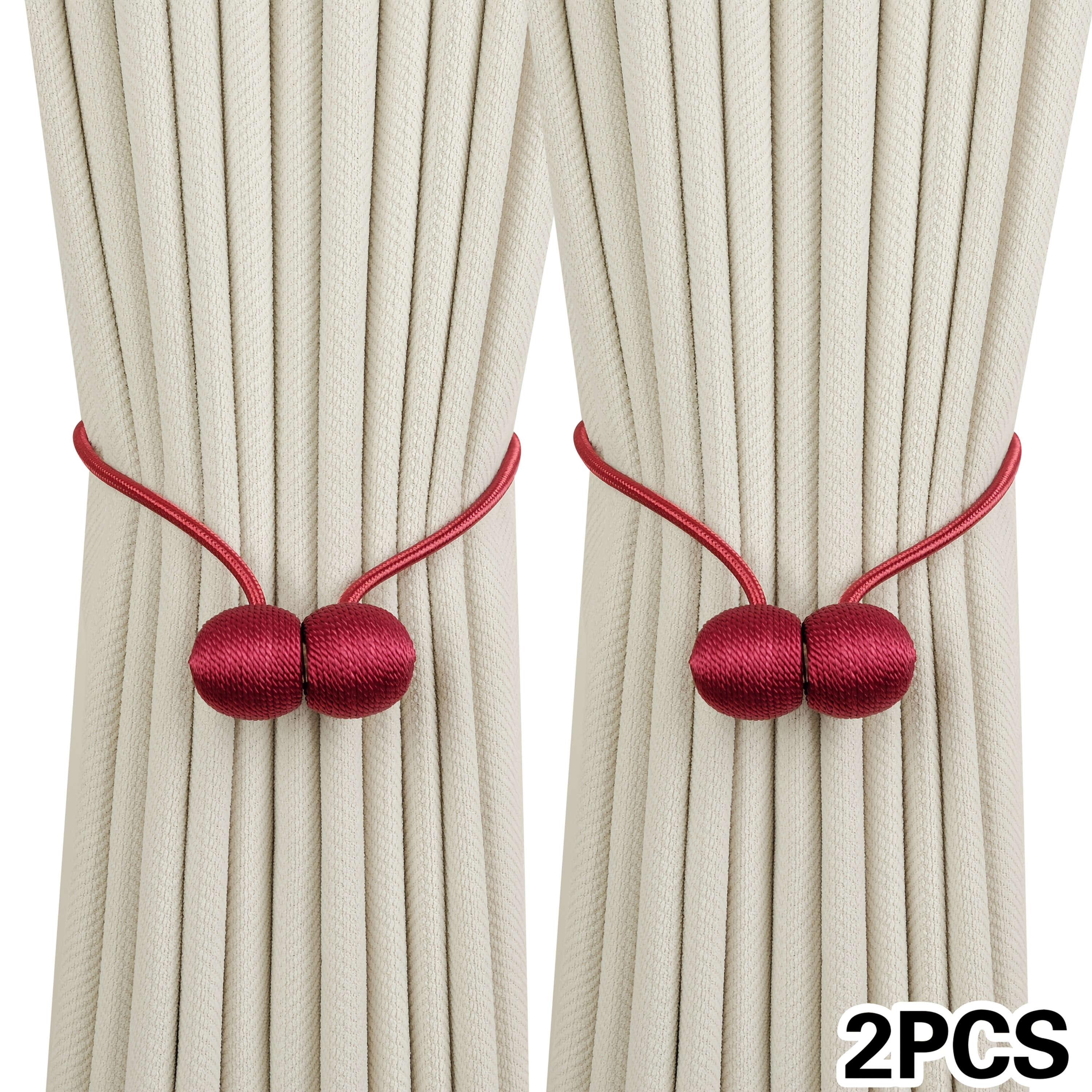 A Set of Two Modern Minimalist Magnetic Curtain Ties Is on, Featuring Thicker Twisted Ropes And Flexible Magnetic Ties. They Are Durable, Easy to Install, And Do Not Require Drilling, Making Them Perfect for Bedroom And Living Room Decor