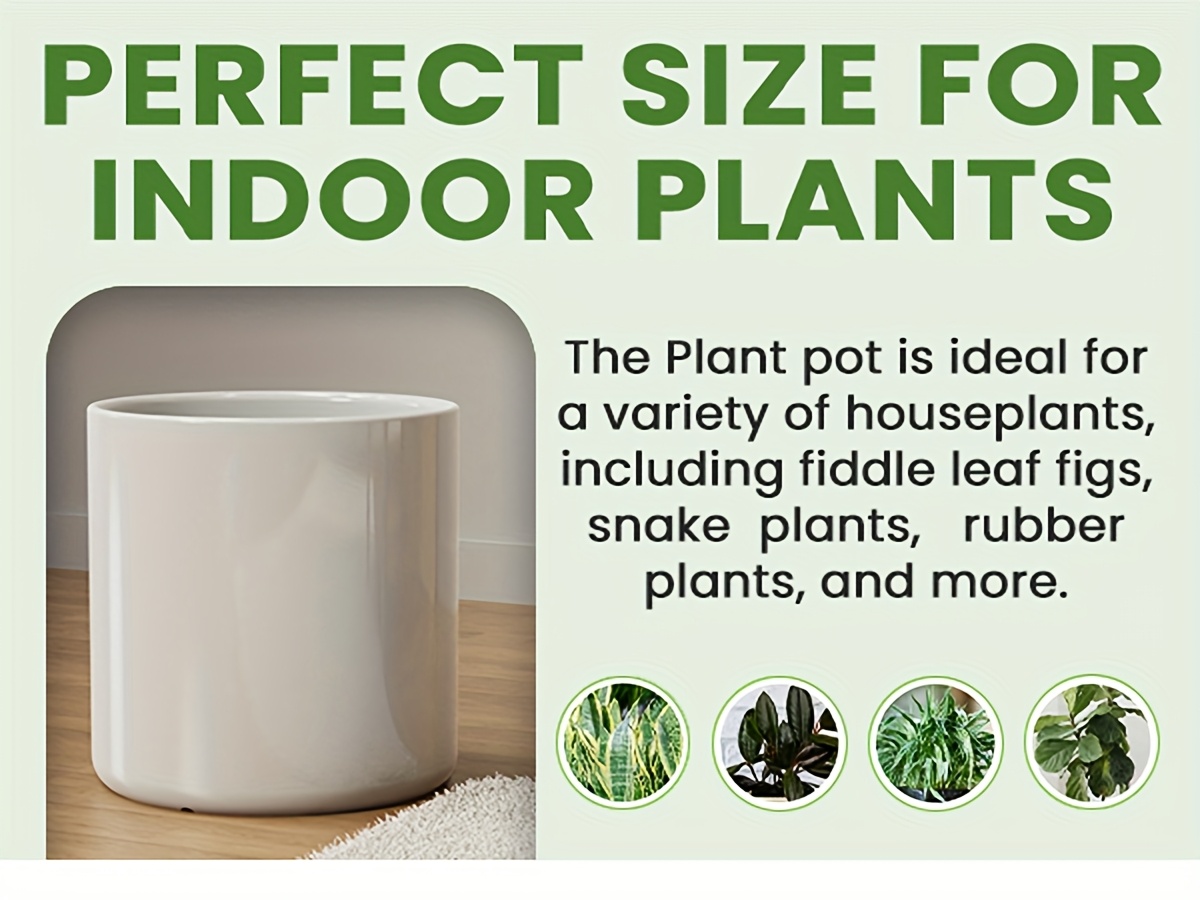 8-Inch Ceramic Planter with Wooden Stand - Mid-Century Modern Minimalist Design, Drainage Feature, and Luxury Indoor Home Decor for Potted Plants, Indoor Plant Holder, Decorative Plant Stand, Durable Construction