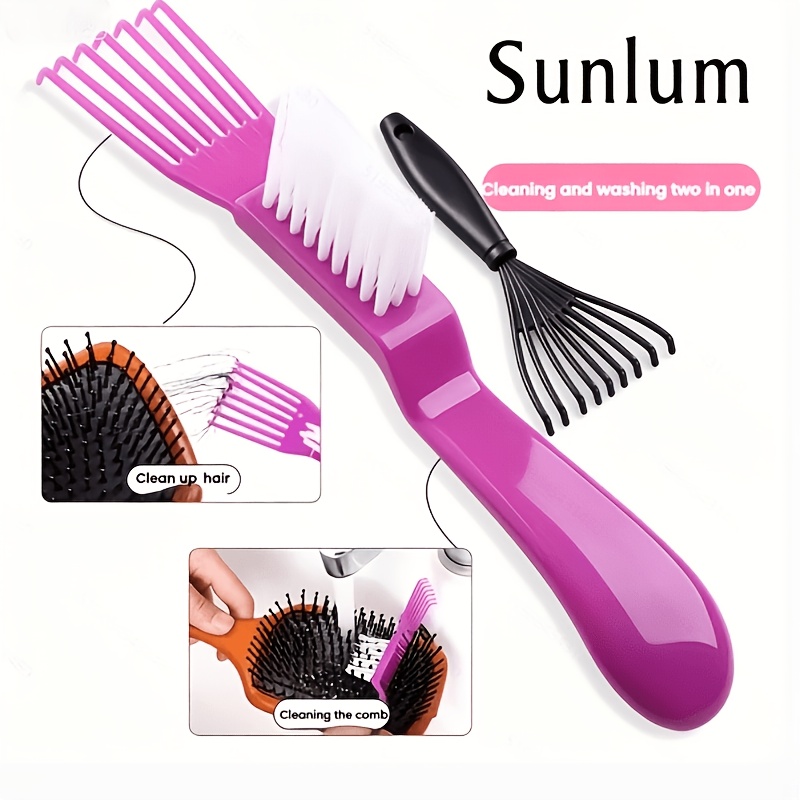 TEMU 2pcs Set Of 2-in-1 Hairbrush Cleaning Brushes - Suitable For Air Cushion Airbag Combs Hair Cleaning Hook/comb Crevice Cleaning Tool/curling Comb
