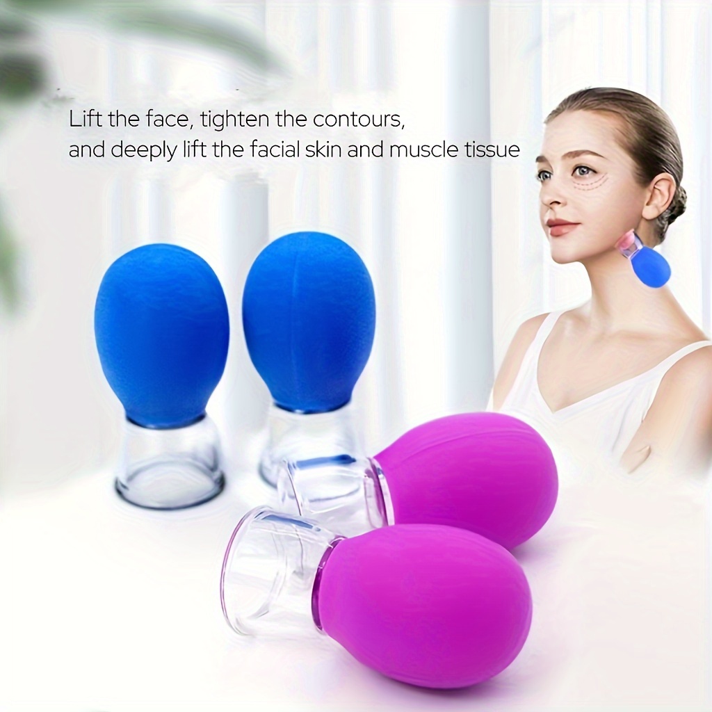 

4-piece Silicone & Glass Facial Massage Cupping Set - Hypoallergenic, Battery-free Beauty Therapy For Face, Neck, Back