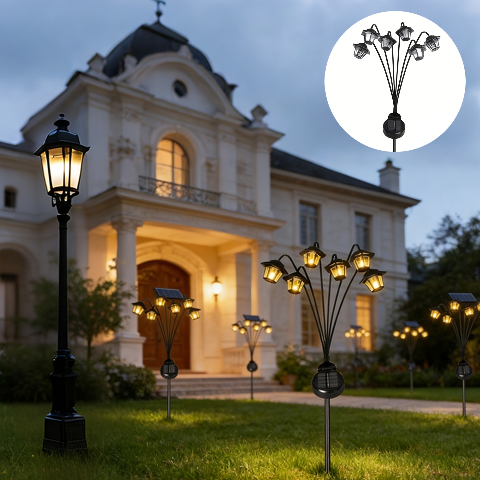 TEMU New Outdoor Solar Lantern, Equipped With 6 Warm-light Led Bulbs, Featuring A Vintage -, Suitable For Courtyard And Pathway Lighting, Ideal For