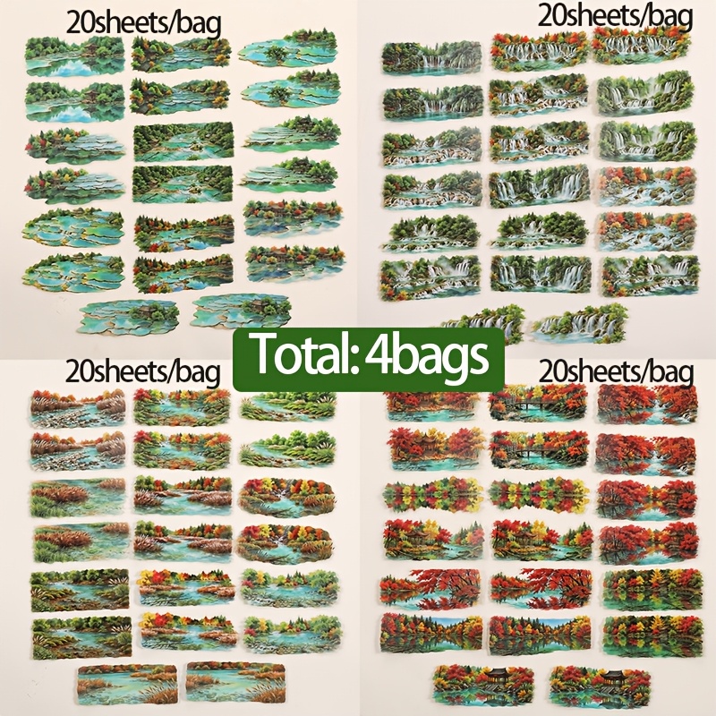 TEMU 4 Bags Sticker Set, Rich Pattern Material Stickers, Natural Scenery Waterfall Forest Landscape Stickers For Scrapbooking, Journal, Photo Album,