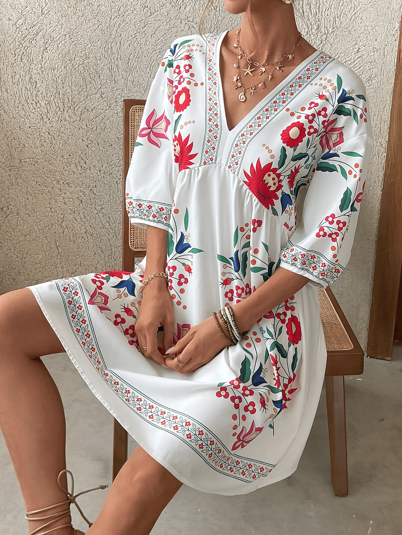 womens bohemian line short festival dress v neck low - Temu Mauritius
