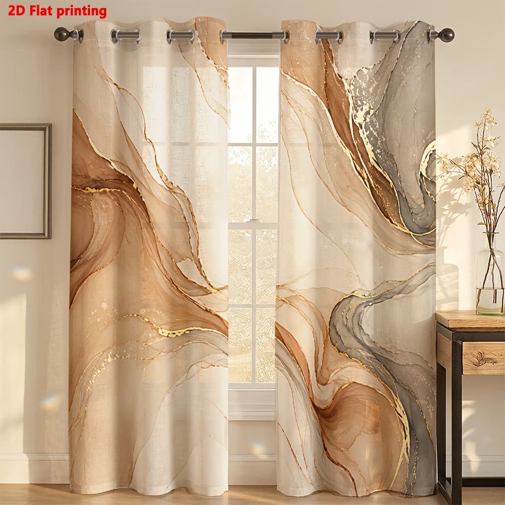 Image of 2d Flat - 2d Flat 2pcs Curtains Abstract Marble Room Home Decor Light Filtering Light Luxury Minimalist European Style, Suitable For Living Rooms, Bedrooms, Study Rooms, And Home Decoration
