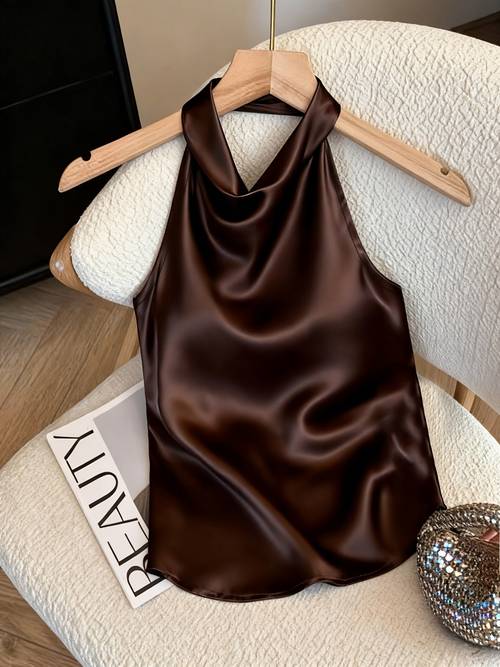 womens fashion halter ideal for dates and casual trendy versatile premium look short length figure enhancing retro style