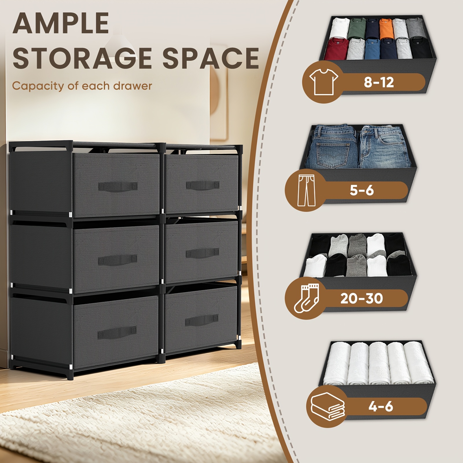 TEMU Woraum 1pc Locker With 6/4/3/2 Drawers, Home Storage Items, Drawer Style Shelf, Storage Cabinet, Stainless Steel Strip - Stable Load-bearing,
