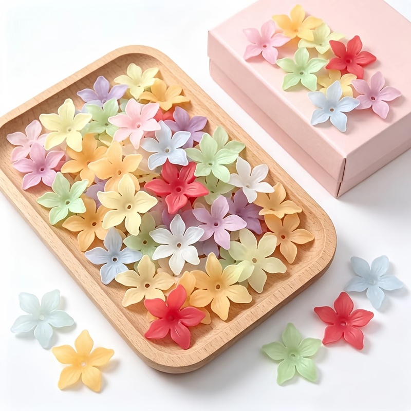 TEMU 40pcs Perles de fleur dépolies, perles d'espacement acryliques à 5 pétales de couleurs mélangées avec trou, ajouts de fabrication de bijoux pour