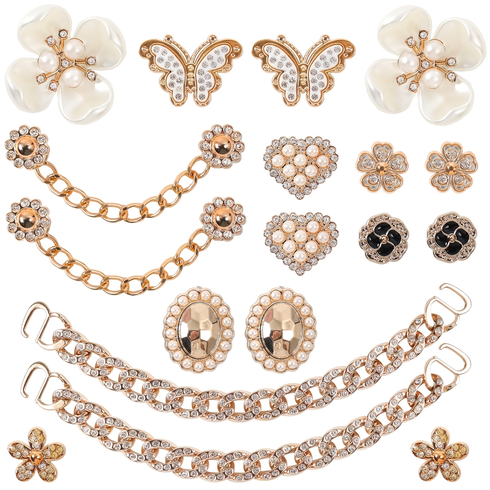 18pcs Bling Shoe Charms Suitable For Women's Clogs, & Accessories With Chains, Sparkling Decorations For Party Birthday Valentine's Gifts, For Clog & Sneakers