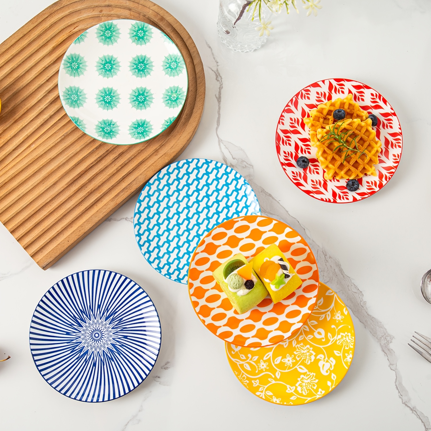 6-Pack 6 Inch Ceramic Appetizer Plates Colorful Small Salad