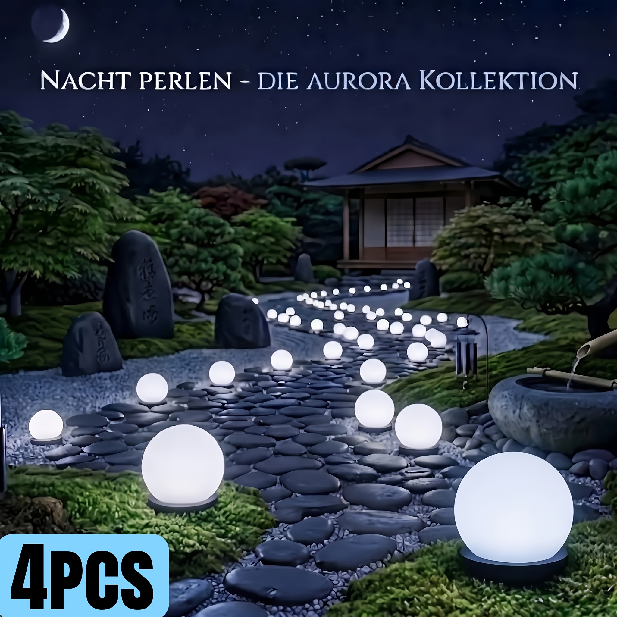Image of 4pcs Solar Lawn Lights, Decorative Ground Lights For Garden Path Aesthetics, Outdoor Wedding And Party Landscape Lighting, Moon Ball Stake Lights, Integrated Into Lawns And Pebble Stone Walkways.
