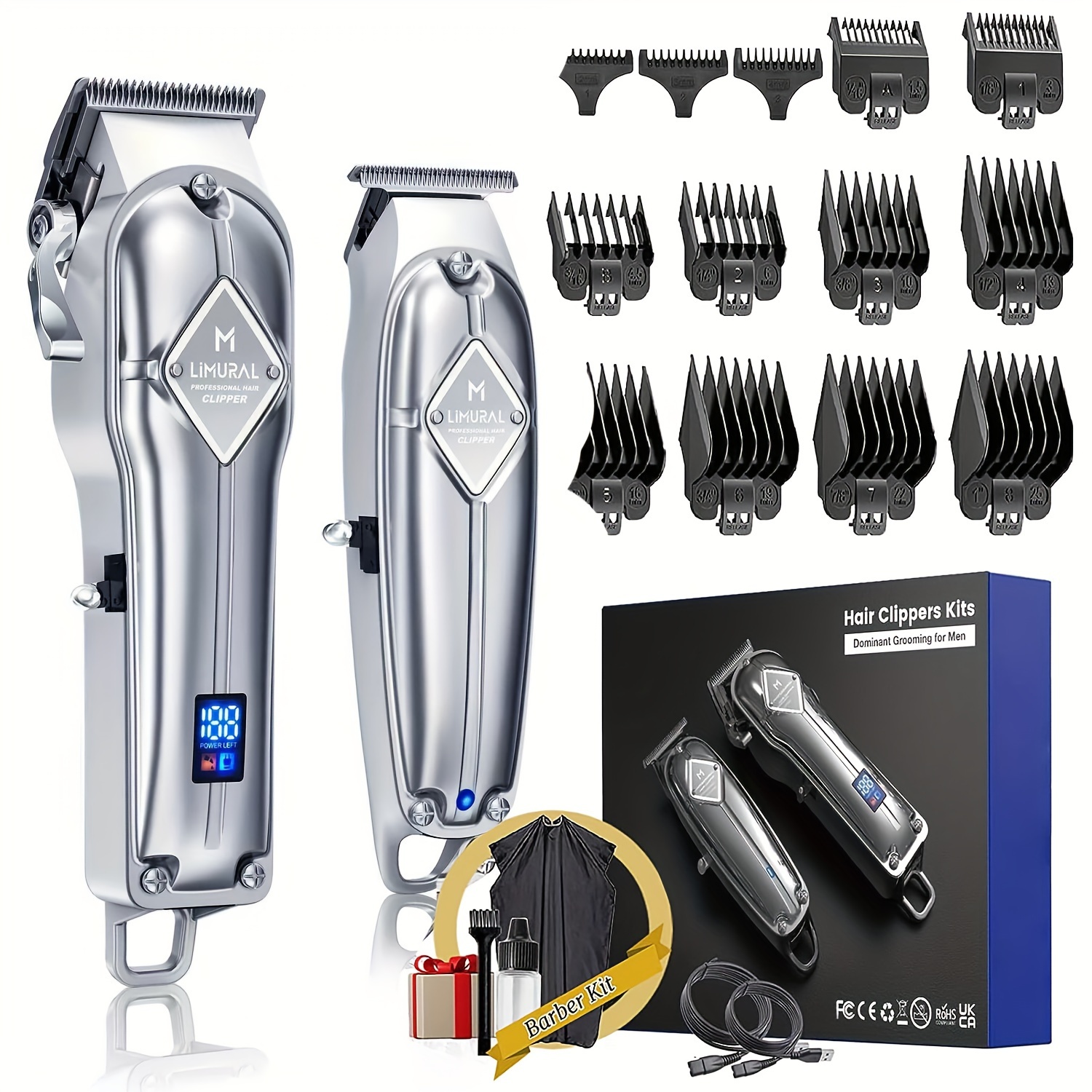 

Professional Hair Clippers And Trimmer Kit For Men - Cordless Barber Clipper + T Blade , Complete Hair Cutting Kits With 13 Premium Guards, Led Display, Taper Lever & 5 Hrs