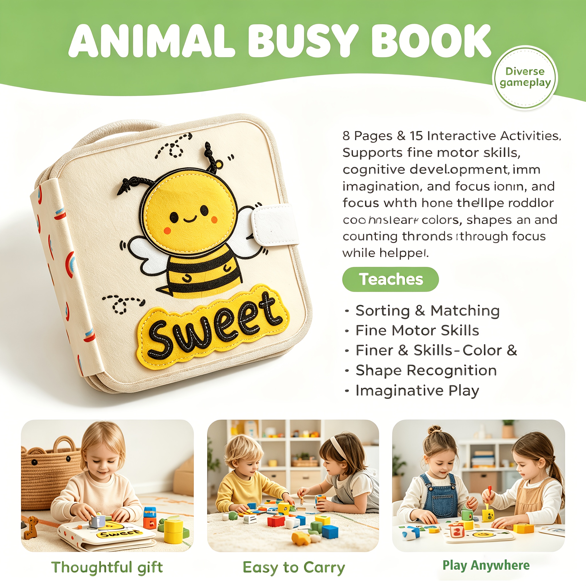 Cloth Book, Suitable For - Durable Felt Quiet Book, Interactive With Diverse Animal Patterns Like , Ideal For Toddler Learning Toys, Motor Skills, Tactile And Visual Development