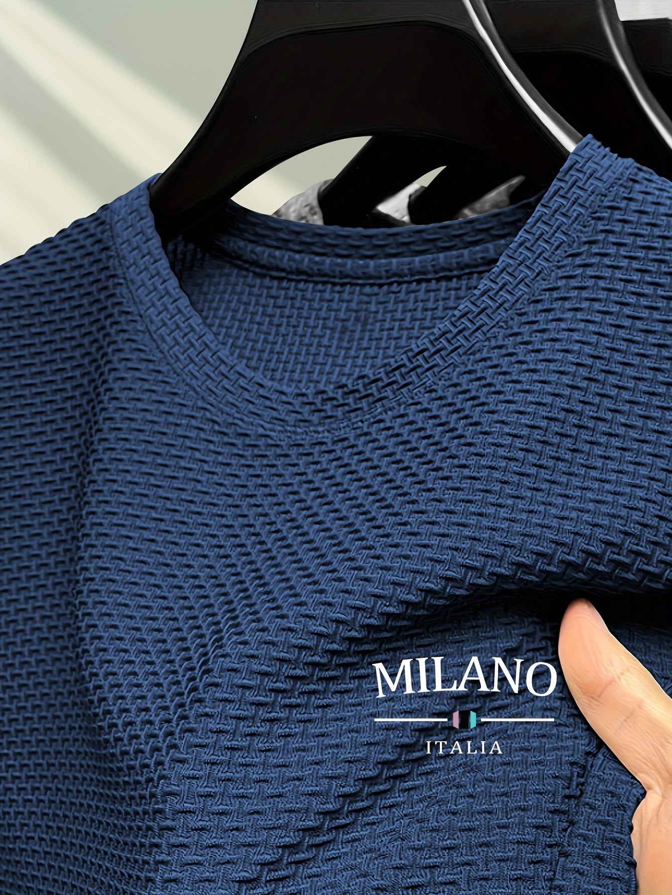 Men's Milan Print Short Sleeve Crew Neck T-Shirt, Breathable Nylon Blend, Comfortable Casual Top for Summer Outdoor Activities & Tennis Training