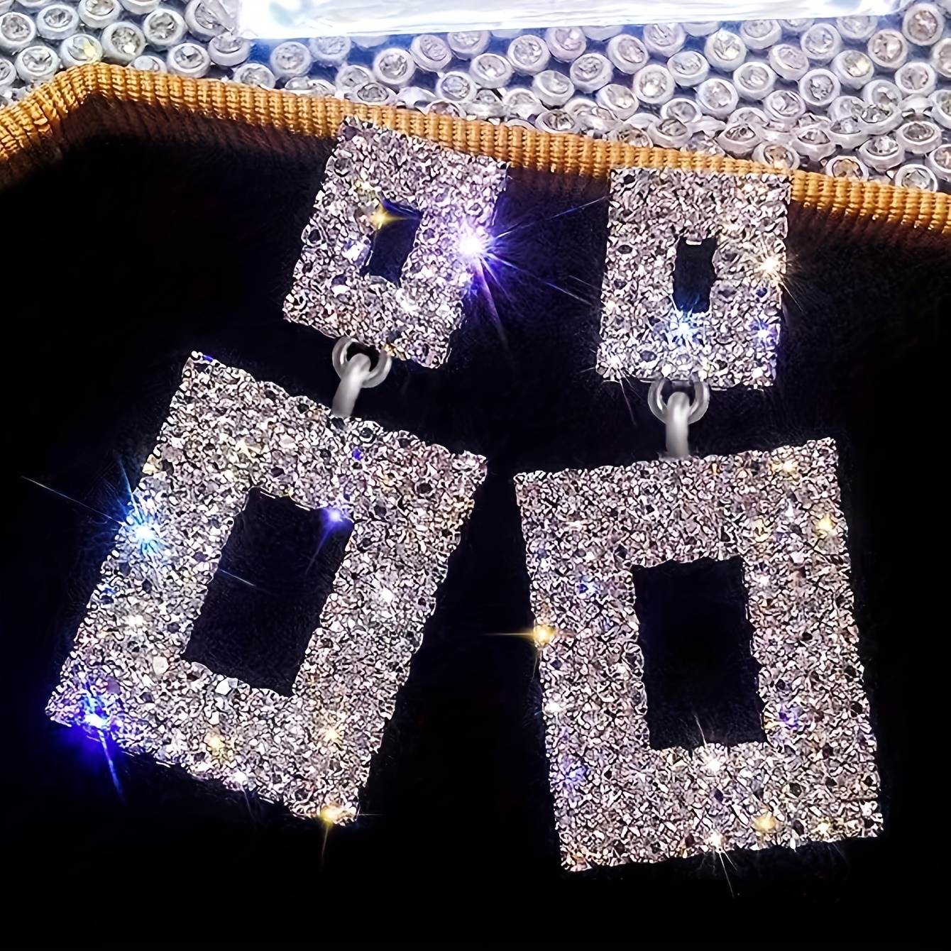 Image of 1 Pair Luxurious Temperament Exquisite Rhinestone Geometric Square Stud Earrings