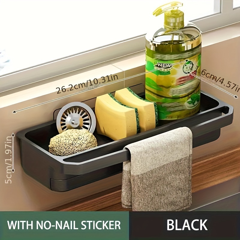 

1pc Kitchen Sponge Holder, Wall-mounted Sink Caddy Organizer & Storage With , Dishcloth Rack, No Drill Rustproof Storage Rack, For Kitchen And Bathroom, Home Kitchen Supplies, Kitchen Accessories