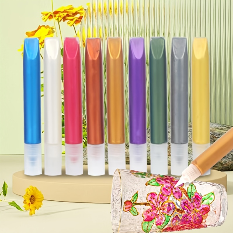 

5- Pens With Paint, 10ml, Medium Point, Water-resistant Polypropylene, Set For Glass & 3d Painting, Supplies