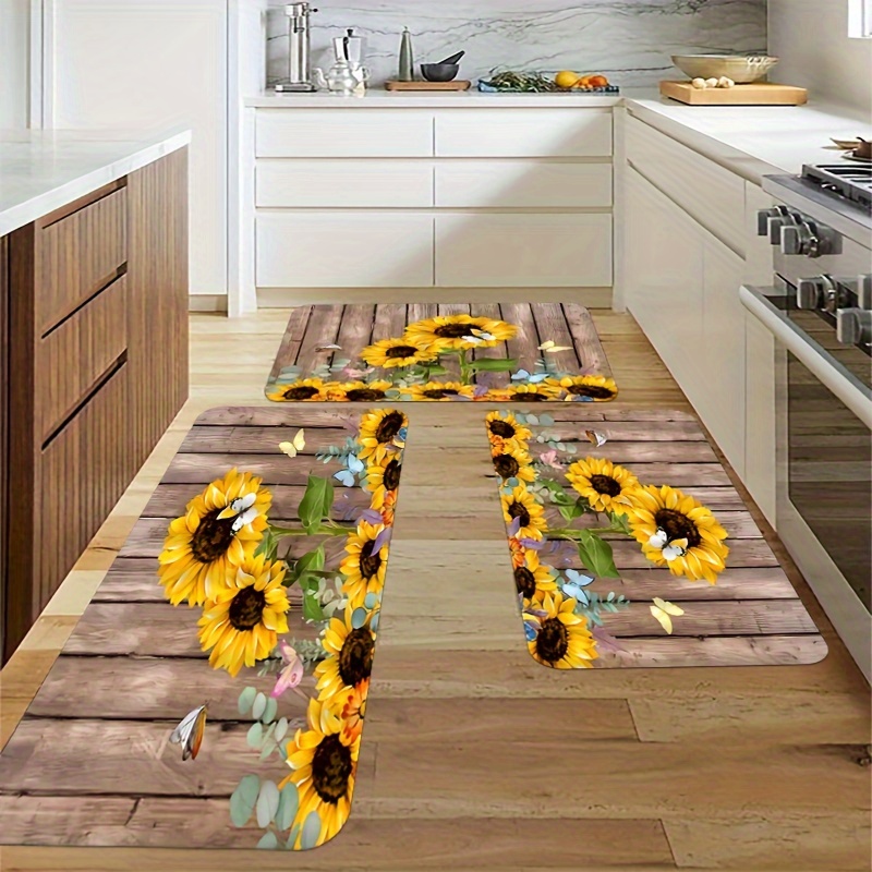 

Sunflower & Butterfly Kitchen Rug Set, 1pc, 1.1cm Thick, Non-slip, Stain Resistant, Durable Polyester Fiber, Machine Washable, Perfect For Kitchen, Living Room, Entryway, Balcony & Home Decor