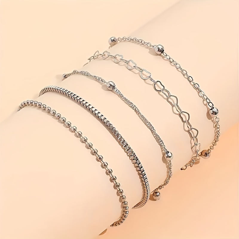 Image of 5pcs Minimalist Style Thin Chain Bracelet Set, Elegant Jewelry For Daily Wear