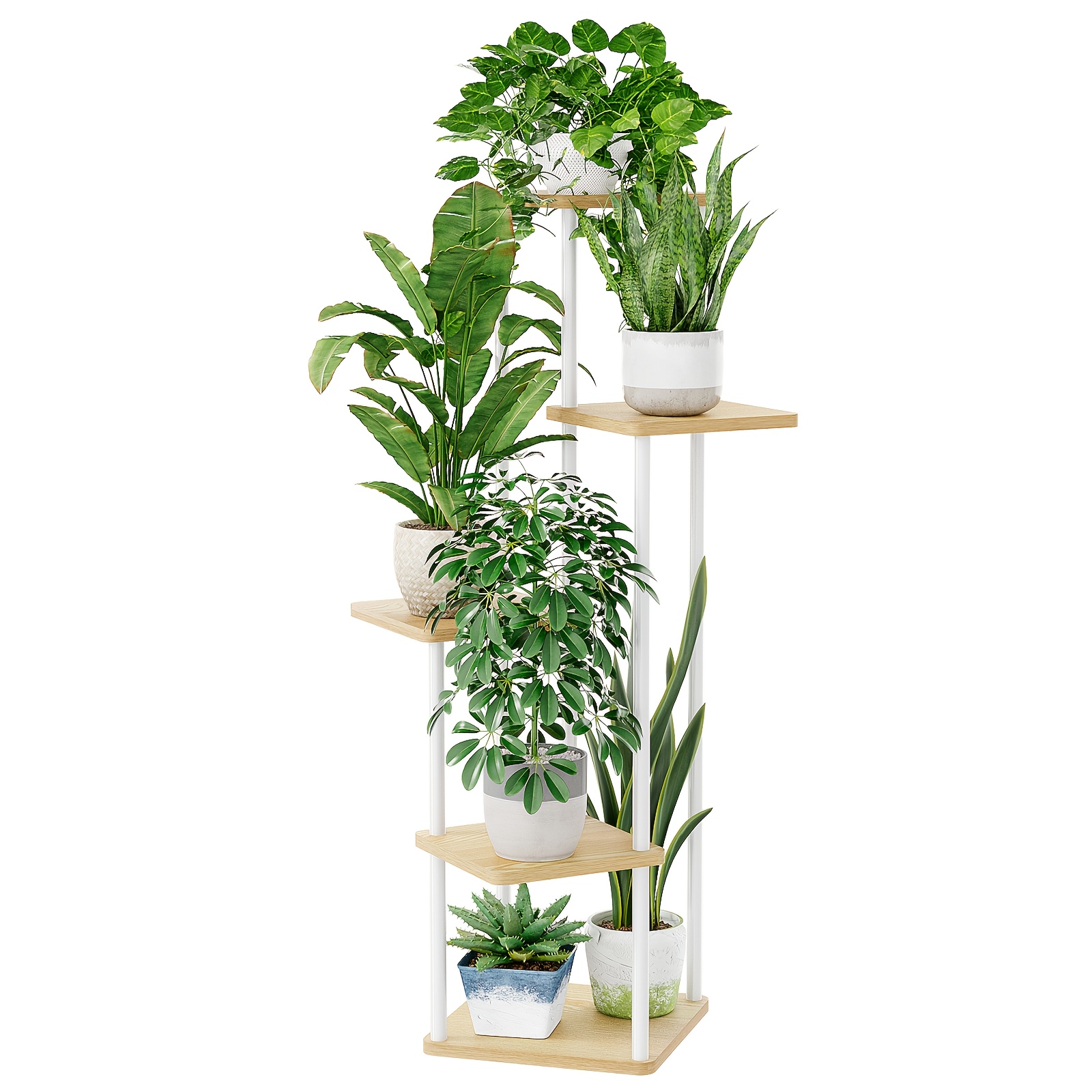 Image of Bamworld 5 Tier Metal Plant Stand For Indoor, Tall Plant Shelf For Multiple Plants, Flower Stand For Patio, Garden, Balcony, Living Room, Bedroom