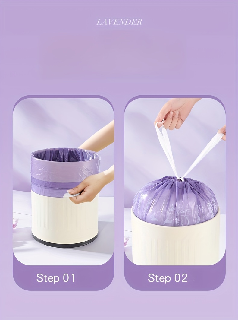 lavender fragrance 4 gallon trash bags 50pcs thickened drawstring garbage bags for kitchen office home dining room automatic closing multipurpose disposable bags portable 1 roll details 2