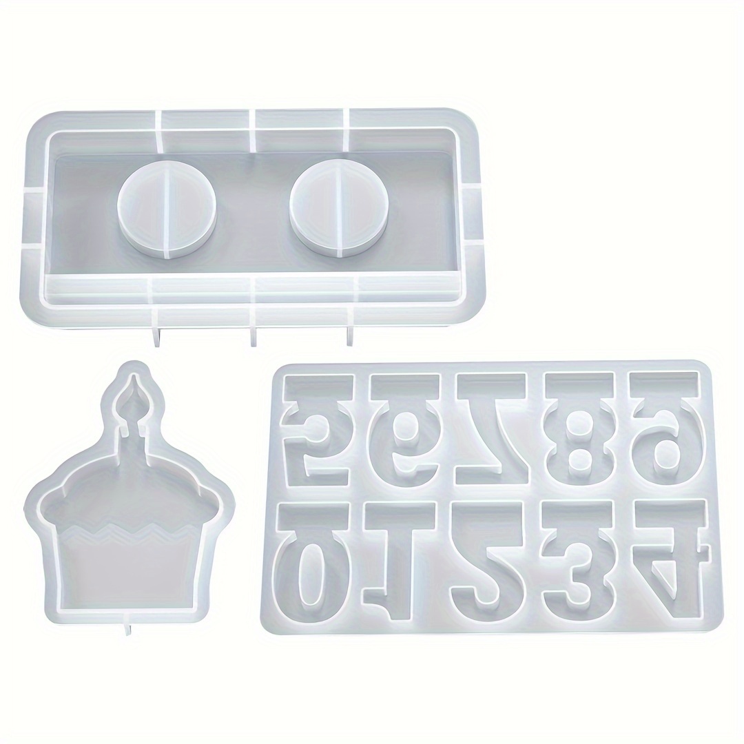 TEMU 3pcs Birthday Number Candlestick Silicone Mold Set, Candlestick Mold, With Numbers, Candlestick Silicone Mold With Base, Plaster Mold, Household