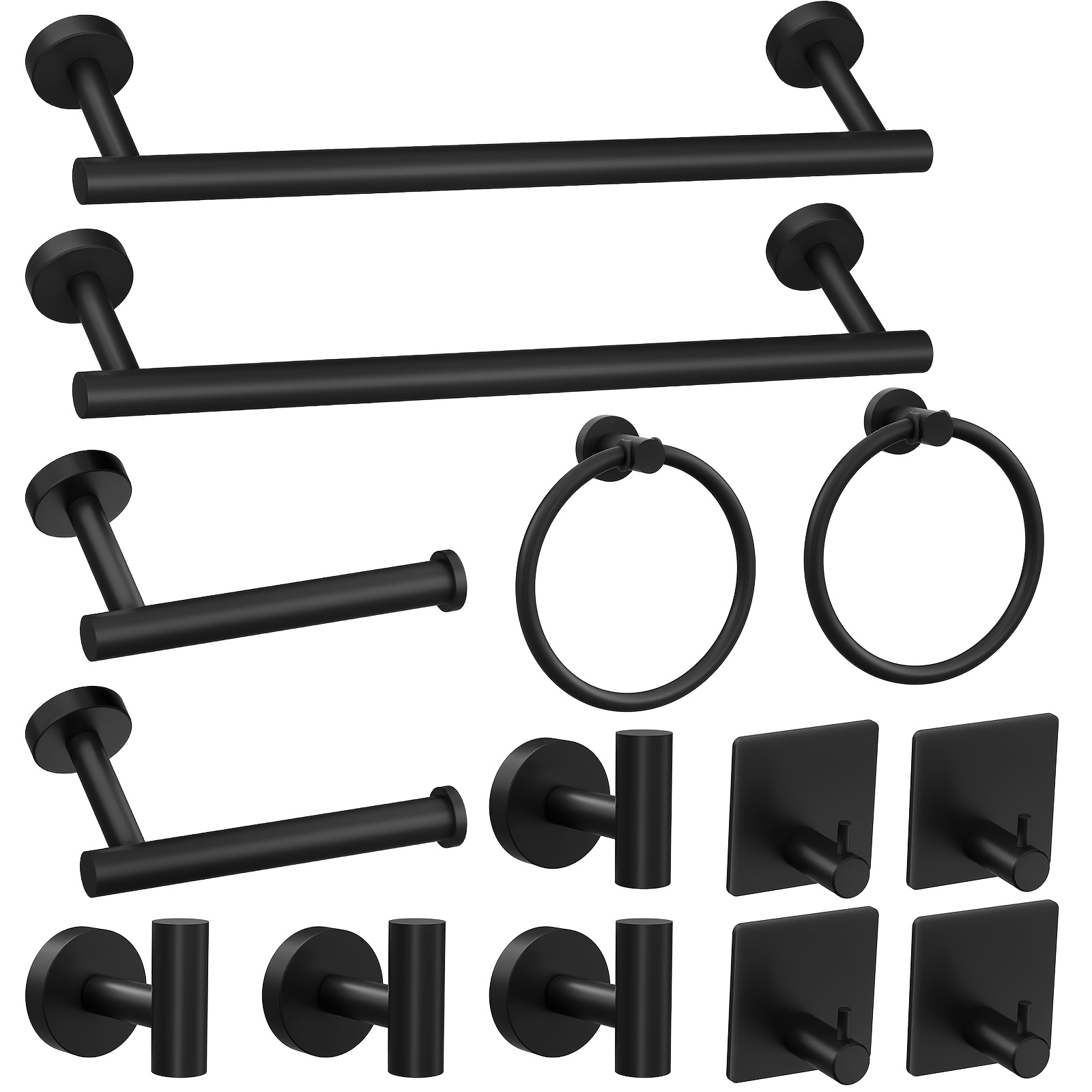 TEMU 5-14pcs Stainless Steel Bathroom Hardware Set, Wall Mounted And Adhesive Bath Towel Bar Kit, Matte Black And Brushed Bathroom Additions With