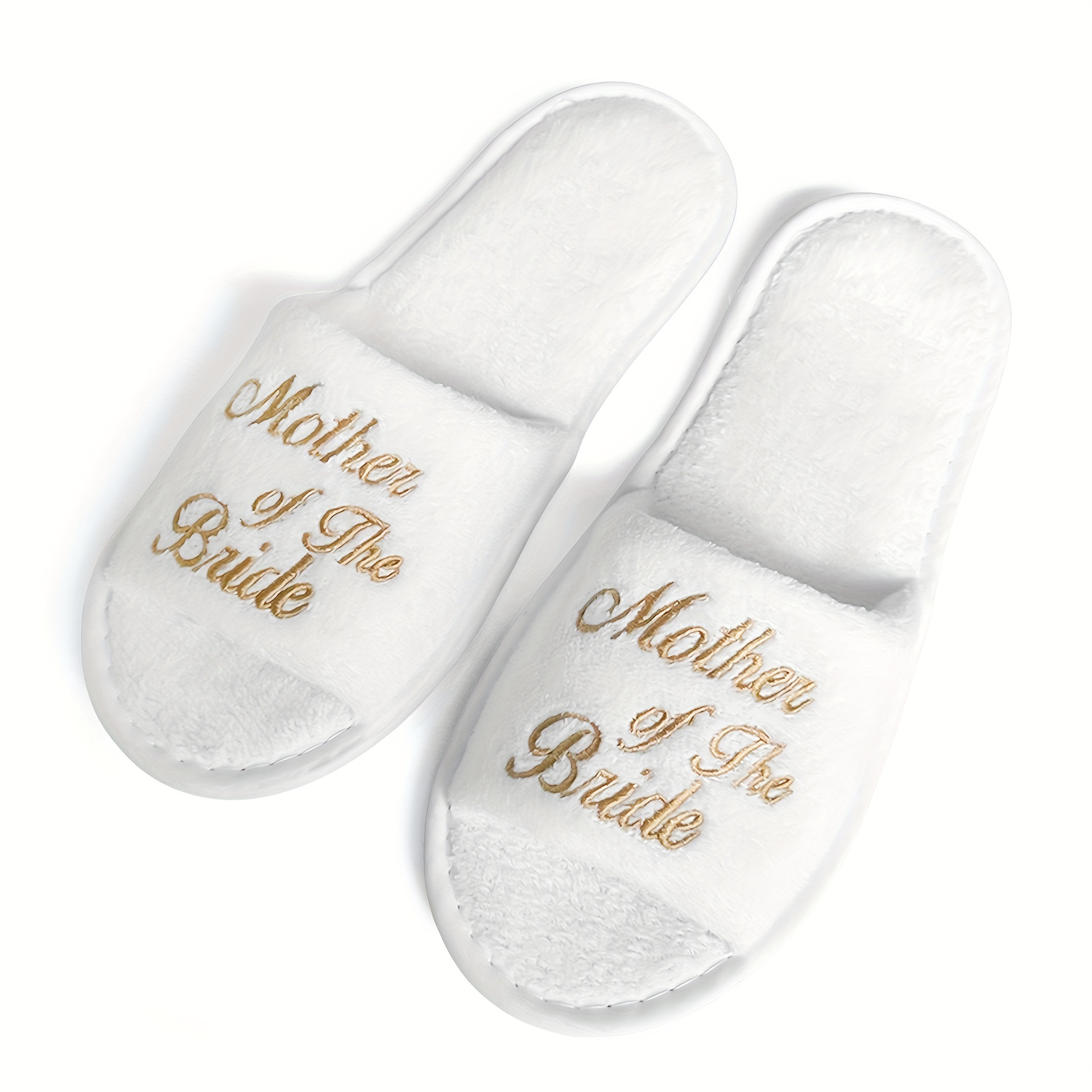 Image of Mother Of The Groom Slippers, With Golden Embroidery, Lightweight Plush , Slip On Shoes, For Bride Groom Family And Wedding Party