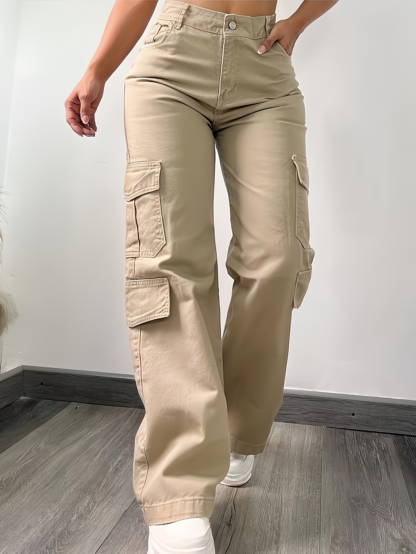 womens high waisted wide leg cargo pants casual workwear - Temu