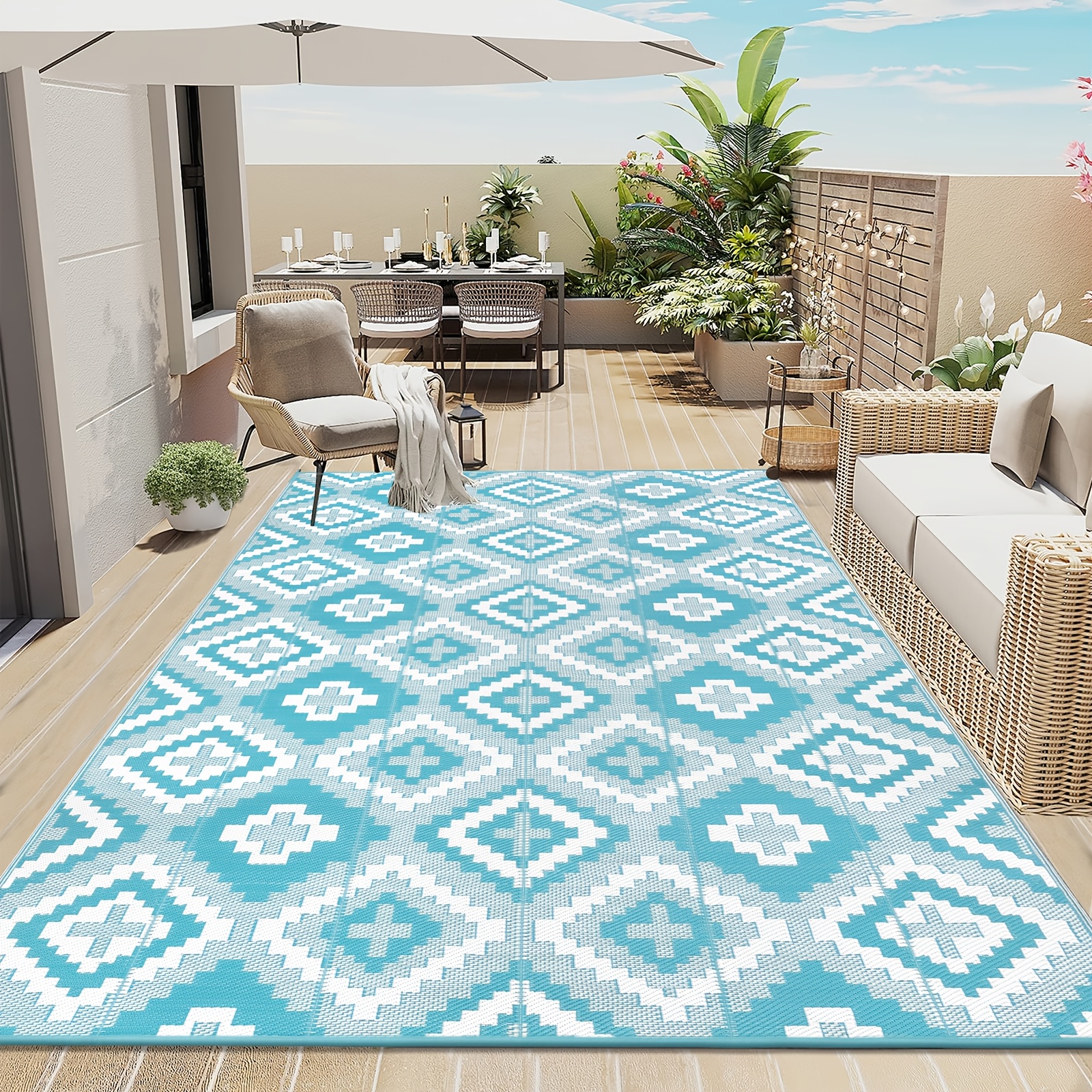 Outdoor Mat 240x300cm Balcony Mat Washable Picnic Mat Reversible Uv Resistant Plastic Straw Outdoor Mat For Terrace Pool