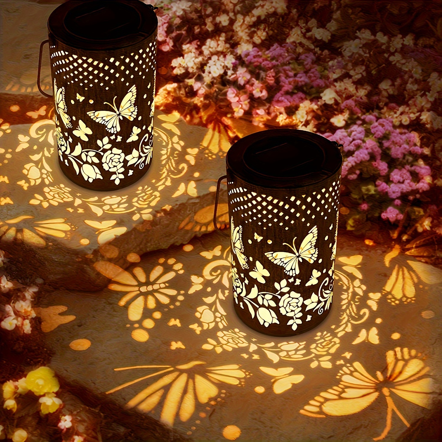 

4 Pack Solar Lanterns Hanging Lantern Lights, Butterfly Hollowed-out Metal Decor Lantern, Led Decorative Light - Decora