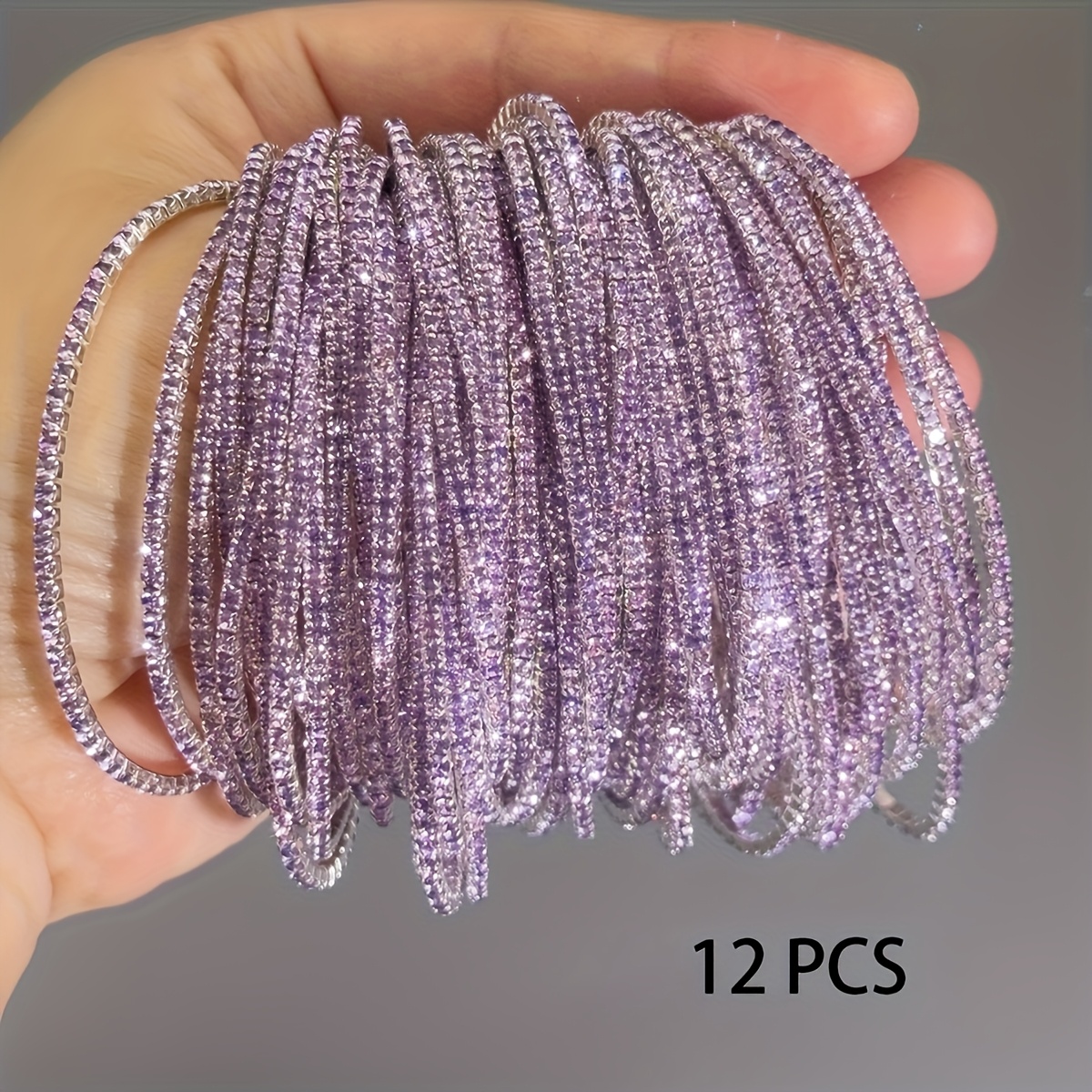TEMU Lot de 10/12 bracelets extensibles pour femme, série printemps, strass ultra-fins brillants roses et violets