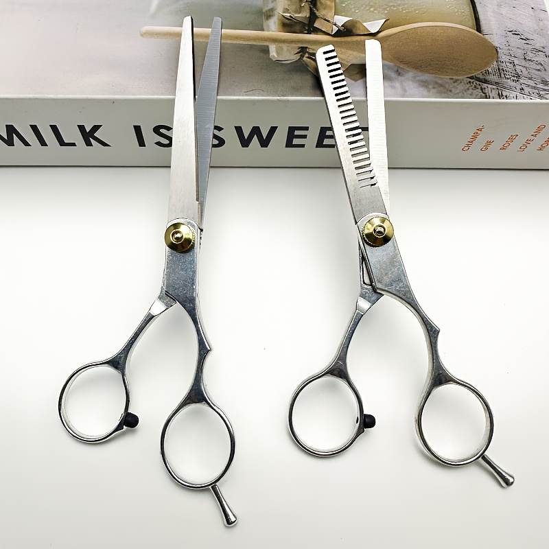 TEMU 2pcs Professional Hair Cutting Scissors Set, Stainless Steel Barber Flat Shears & Thinning Scissors, Salon Hairdressing Hair Cut Kit Men Women