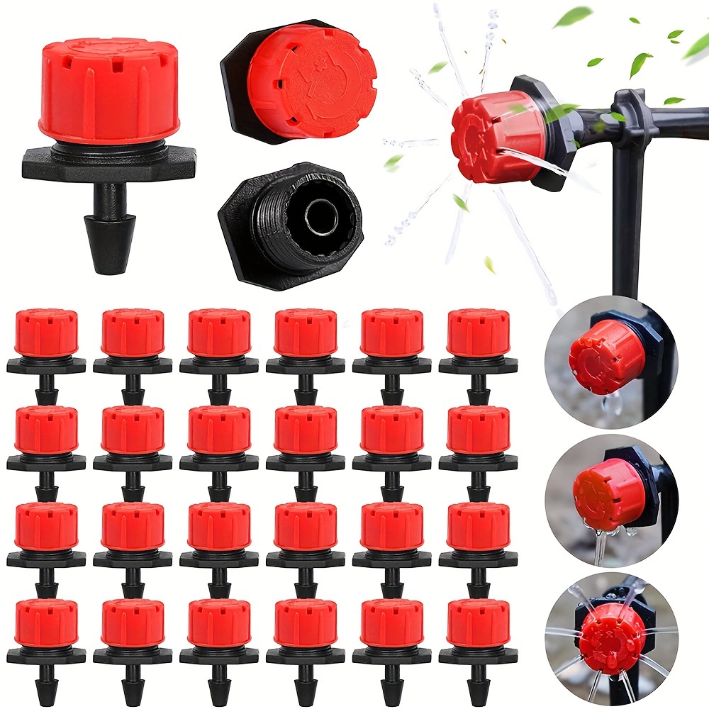 

50/100/500pcs, Adjustable Irrigation Drippers 1/4 Inch Barbed Drip Emitter 360 Degree Watering Sprinklers Anti-clogging Drippers For 4mm/7mm Garden Watering System Red