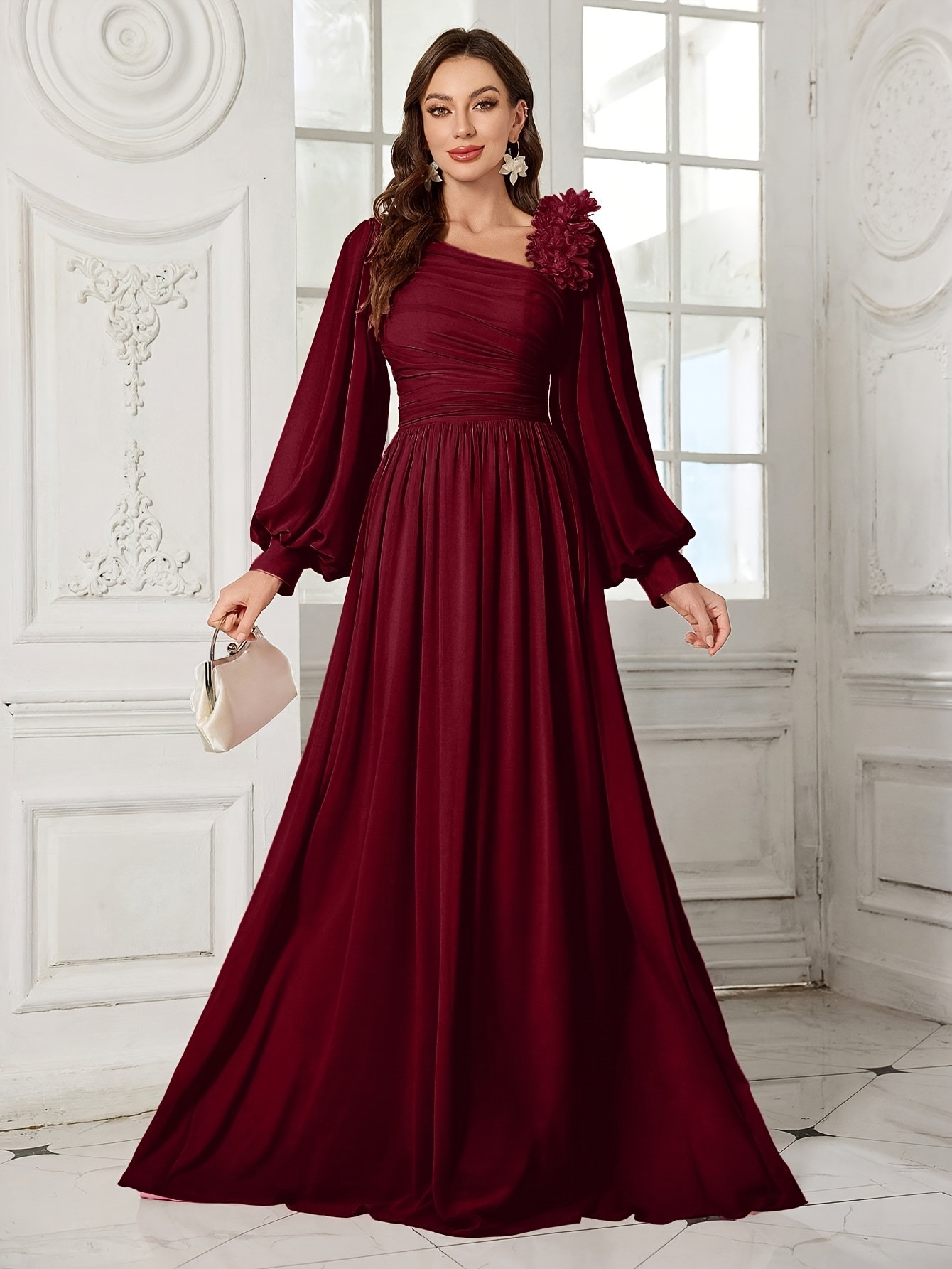 elegant directional solid color chiffon shoulder dress three - Temu Nigeria